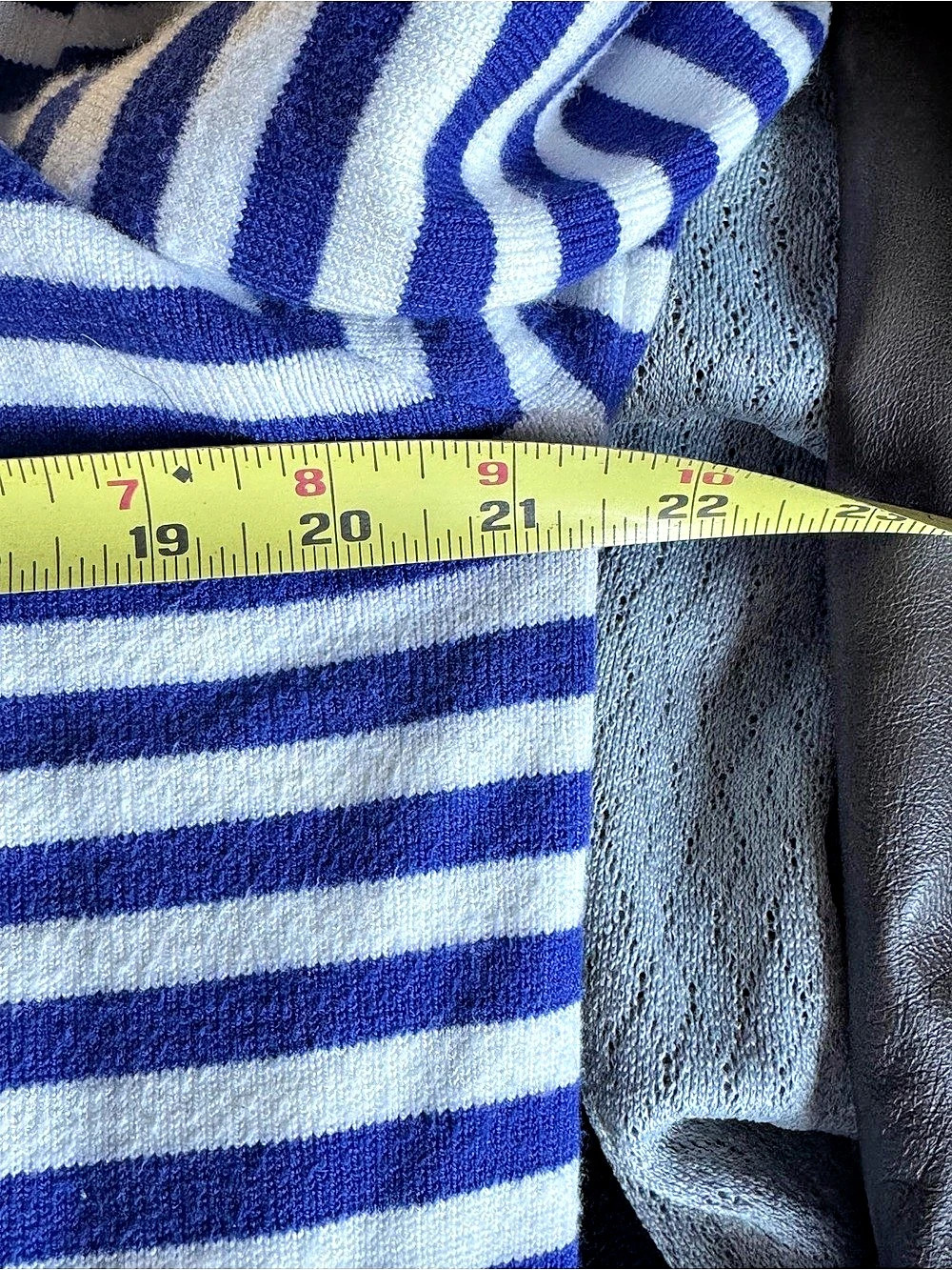 Cream Tweed Double Breasted Gold Button Blazer and Blue Striped Sweater - Picture 8 of 11